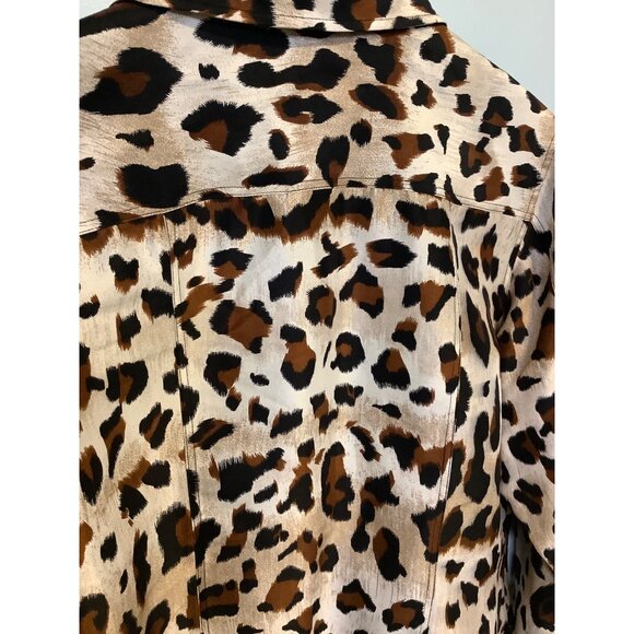 Vtg 90s Transitions Womens Petite Large Leopard Print 100% Silk Button Up Blouse - Picture 6 of 9